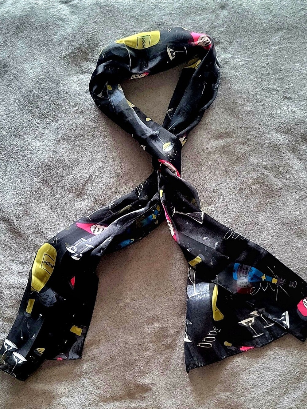 Vintage Nicole Miller Novelty Champagne Print Silk Scarf